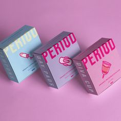 three boxes with the word peruu on them sitting next to each other in front of a pink background