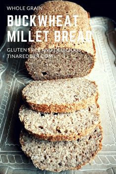 whole grain buckwheat milk bread on a baking sheet with text overlay