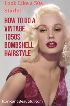 Bombshell Hairstyle, 1950 Hairstyles, Pinup Hairstyle, Vintage Hollywood Hair, 1950’s Hair, Burlesque Hair, 1950s Bombshell, Burlesque Makeup