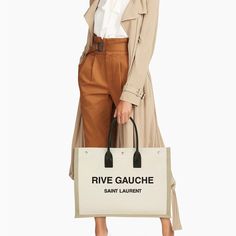 Ysl Rive Gauche Leather & Linen 18inch Tote -Bonus Bag Organizer! Snap-Button Closure One Inside Zip Pocket Expandable Snap-Button Sides Leather Trim Linen Made In Italy Dual Top Handle, 6.75" Drop 18.75"W X 14"H X 6.25"D Ysl Canvas Bag, Saint Laurent Rive Gauche Tote, Ysl Rive Gauche, Bags Ysl, Saint Laurent Bags, Yves Saint Laurent Bags, Bag Organizer, Rive Gauche, Bag Organization