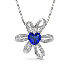 Stunning and fashionable, this necklace will capture her heart at first sight with its incomparable brilliance. Crafted in sterling silver, this piece features a blue heart-cut stone at the center of a knot of beautiful lines of white shining stones. Your love brightly radiates in every sophisticated detail of this tailored unmatched necklace that delivers feminine elegance and glamour. This design is an accessory that she will love to wear day after day.Carat Weight: 2.3 ctStone Size: 7*7 mmSto Sapphire Heart Pendant Jewelry For Anniversary, Heart Shaped Sapphire Jewelry For Gifts, Heart Shaped Sapphire Jewelry Gift, Heart-shaped Sapphire Jewelry Gift, Heart Cut Sapphire Necklace Gift, Heart Cut Sapphire Necklace As Gift, Sapphire Heart Pendant Necklace For Anniversary, Heart-shaped Sapphire Necklace For Gift, Elegant Sapphire Heart Pendant Necklace