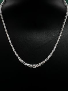 10.71CT Round Diamond Graduated Tennis Necklace , 18k White Gold Sparkly. Condition is New with tags.    Color : D-F Clarity : VS2 Metal : 18k white gold  Length : 17.5 inches Carat : 10.71CT White Gold Clavicle Tennis Necklace, Round Tennis Necklace With Clavicle Chain For Wedding, Classic Tennis Necklace With Clavicle Chain, Dazzling White Gold Round Tennis Necklace, Anniversary White Gold Tennis Necklace, Round Cut, White Cubic Zirconia Round Cut Tennis Necklace, Crystal Round Cut Tennis Necklace, Diamond White Diamond-cut Platinum Tennis Necklace, Diamond Earrings Studs Round