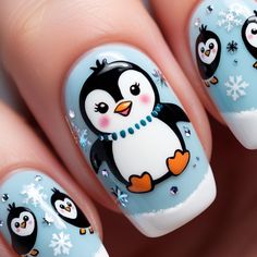 Embrace the cuteness with these sweet penguin nail designs! Featuring adorable penguin faces, snowflakes, and frosty blues, these nails are perfect for the winter season. Whether you're a fan of adorable animals or just love festive designs, this sweet penguin nail art will bring joy to your fingertips. Ideal for any winter celebration or when you're feeling the cozy vibes, these penguin nails will keep you in the holiday spirit all season long! 🐾💖  #SweetPenguinNails #PenguinNailArt #WinterNailDesign #CuteNailArt #AnimalNailArt #KawaiiNailArt #AdorableNails #WinterVibes #NailInspiration #NailArtLovers #FestiveNails #SeasonalNailArt #CreativeNails #FunNailDesign #NailAddict Penguin Nails Christmas, Olaf Nails Designs, Polar Bear Nail Art, Kawaii Nail Art