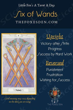 a poster with the words six of wands on it