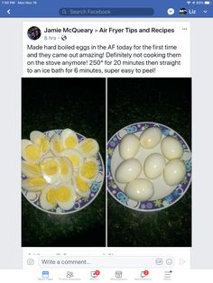 two pictures of eggs on a plate and one has an egg shell in the middle