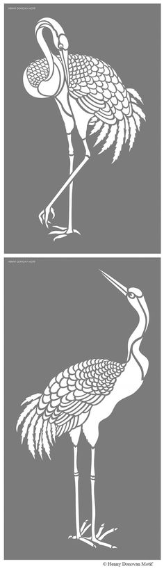 two drawings of birds with long legs and large beaks