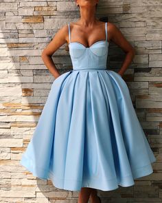 Sky Blue Prom Dress, Tea Length Prom Dress, Prom Dresses With Pockets, Pnina Tornai, Dress With Pleats, Short Prom Dress, Rock Punk, Beauty Dress, Satin Prom Dress