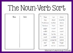 the non - verb sort worksheet is shown in purple and white with black text