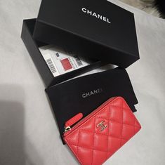 Chanel Red Caviar Leather Key Holder. Can Also Hold Cards, Business Cards, Coin/Change And Bills. Brand New Condition. Zero Flaws. Comes With Authenticity Card, Tags, Dust Bag And Box. Purchased Directly From Boutique. Therealreal Is Selling For $1,245. Very Hard To Find. Luxury Red Wallet With Original Box, Designer Red Evening Wallet, Chanel Card Holder, Key Holder Wallet, Red Caviar, Chanel #1, Red Chanel, Leather Key Holder, Cards Business