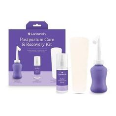 the lavender postpartum care and recovery kit is shown in front of its packaging