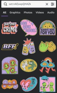 some stickers that are on the back of a cell phone, with an image of cartoon