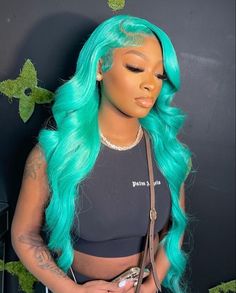 Teal Hair Color, Mint Green Hair, Girl Hair Colors, Mint Hair, Birthday Hairstyles, Teal Hair, Turquoise Hair, Lace Frontal Wigs