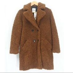 Nwot Zara Teddy Coat Zara Brown Outerwear For Fall, Zara Brown Long Coat, Zara Brown Outerwear With Button Closure, Dresses Aesthetic, Affordable Dresses, Aesthetic Look, Teddy Coat, Zara Jackets, Formal Outfit