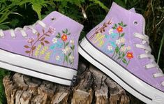 "Experience the art of hand embroidery on Converse embroidered shoes, a testament to meticulous craftsmanship." Custom Embroidered Converse High Tops/ Flower and Colorful Leaves Embroidered Shoes Custom/ Floral Embroidered Sneakers/ Gifts For Girl 💸 Price includes Converse Shoes and floral embroidery as shown 🌸 You can send me your Converse/Vans shoes or I can buy them for you. We stock all the Converse and Vans shoes you want, if you want other Converse/Vans shoes in the store, please message Spring Sneakers With Multicolor Embroidery And Appliques, Spring Sneakers With Embroidered Round Toe, Summer Embroidered High-top Sneakers, Spring Embroidered Sneakers With Round Toe, Spring Embroidered Round Toe Sneakers, Multicolor Embroidered Sneakers For Summer, Multicolor Embroidery Sneakers For Spring With Round Toe, Multicolor Embroidered Spring Sneakers With Round Toe, Spring Multicolor Embroidered Sneakers With Round Toe