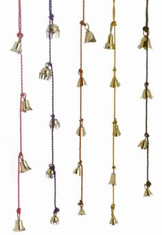 Amazing Chime of 4 to 10 Brass Bells 1.5 to 2.5 Inches High on Six Colorful Strings - Sweet Us Celtic Mandala, Floral Tablecloth, Brass Bells, Art Bag, Meditation Space, Soothing Sounds, Craft Work, Handmade Shop, Wind Chimes