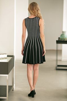 Lurex Silver Lines Sleeveless Dress Chic Stretch A-line Sleeveless Dress, Elegant Sleeveless Fit And Flare Mini Dress, Chic Sleeveless Fit And Flare Dress, Trendy Bottoms, Scarf Mask, Bamboo Dress, Bamboo Top, Rayon Top, Rayon Dress