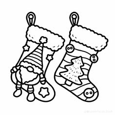 two christmas stockings with santa claus and snowflakes hanging from the top one is black and white