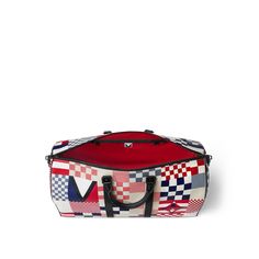 LOUIS VUITTON® - Keepall Bandoulière 50 - Red Blue Different Flags, Signal Flags, Cup Collection, America's Cup, Americas Cup, Checkered Print, Louis Vuitton Keepall, Louis Vuitton Official, Cowhide Leather