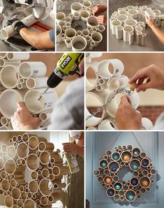 there are many pictures of different things made out of toilet paper rolls and other items