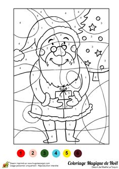 santa claus coloring page with numbers and colors to color for christmas season's greetings