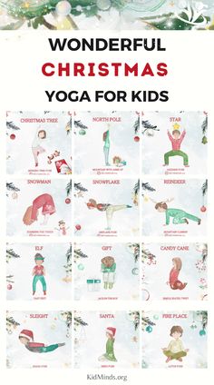 christmas yoga for kids with the words wonderful christmas yoga for kids