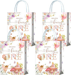 three bags with fairy themed designs on them, one is pink and the other is white