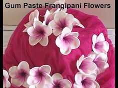 there is a pink bag with flowers on the front and back of it that says gum paste franigani flowers