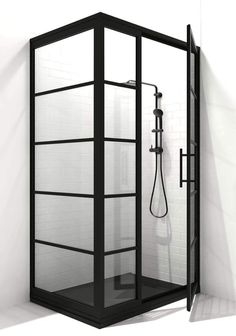 Black Grid Corner Shower Door - Gridscape Series 2 GS2 - Coastal Shower Doors Shower Pan Sizes, Corner Shower Door, Corner Shower Doors, Coastal Shower Doors, Custom Shower Doors, Industrial Factory, Rustic Shabby Chic, Black Shower, Corner Shower