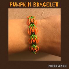 an orange and green bracelet on someone's arm with the words pumpkin bracelet written across it