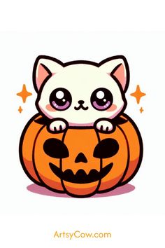 a cat sitting on top of a pumpkin with its eyes closed and it's head sticking out