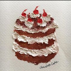 a piece of cake with red and white frosting on it's top layer