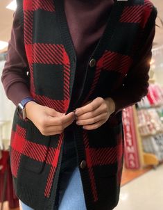 Black and Red Buffalo Plaid Vest Button Down Front Pockets Medium-Weight True to Size Buffalo Plaid Vest, Plaid Vest, Medium Weight, Buffalo Plaid, Buffalo, Black And Red, Plaid, Blazer, Red