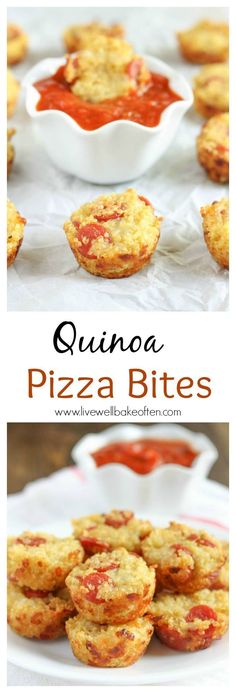 quinoa pizza bites on a plate with sauce