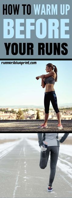 a woman is standing on the edge of a bridge with text overlay that reads how to warm up before your runs