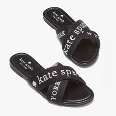 Authentic Kate Spade New York Nwt Brand New With Tag Signature Embroidered Straps Canvas Upper Round Toe Synthetic Leather Lining Durable Rubber Outsole Heel Height: 0.25" Color: Black Msrp $149plus Tax Kh121 Kate Spade Sandals, Kate Spade Shoes, Sandals Black, Synthetic Leather, Kate Spade New York, Slide Sandals, Shopping List, Black Sandals, Women's Shoes Sandals