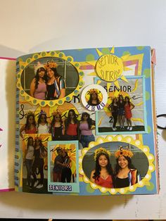 Picture Book Ideas Diy, Senior Sunrise Scrapbook, Senior Sunrise Scrapbook Page, Orange Scrapbook Ideas, Senior Scrapbook Page Ideas, Senior Scrapbook Ideas Layout, Scrapbook Spread Ideas, First Page Scrapbook Ideas, Yellow Scrapbook Ideas