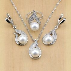 Jewelry Sets Silver, Pendant Ring, Freshwater Pearl Jewelry, Men With Street Style, Pearl Jewelry Sets, Women Earrings, Silver Jewellery Sets, Earrings Pendant