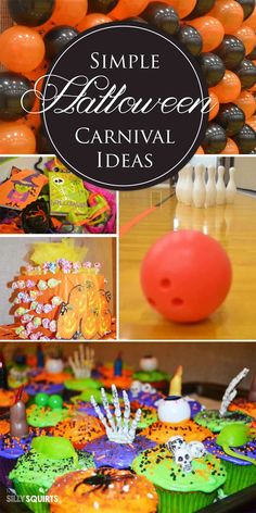 an orange and black table with halloween decorations