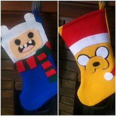 two christmas stockings with cartoon characters on them