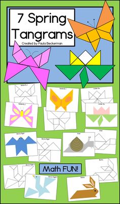 the seven spring tangrams are shown with different colors and shapes, including an origa