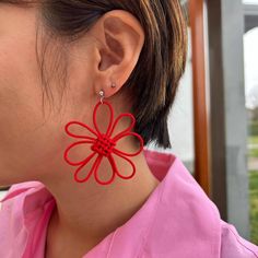 Bordeaux colored handknotted earring.  Various size and colors available.  Allow 1-3 days to ship Unique Red Flower Earrings, Trendy Handmade Flower-shaped Earrings, Macrame Earrings As A Gift, Handmade Summer Flower Earrings, Handmade Flower-shaped Adjustable Earrings, Trendy Handmade Red Earrings, Handmade Casual Flower Earrings, Handmade Red Casual Earrings, Casual Handmade Flower Shaped Earrings