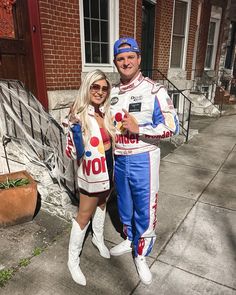 Couple costumes Ricky Bobby talladega nights Race Car Halloween Costume Couple, Talidaga Nights Halloween Costume, Racing Couple Costume, Couple Halloween Costumes Race Car, Talladega Nights Halloween Costume, Talladega Outfit, Taladaganights Couple Costume, Couples Movie Halloween Costumes, Cars Halloween Costume Couple