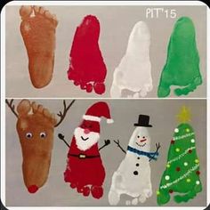 handprints of santa claus, snowman and reindeer for kids to paint on