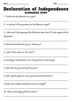 the declaration of independence worksheet for students to use in their writing and reading