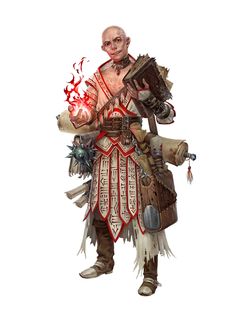 a character from the video game pathfinderr, holding a knife and book in his hand