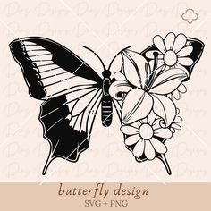 a butterfly with flowers on it's wings and the words butterfly design svg - p