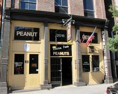 the front entrance to a restaurant called peanut