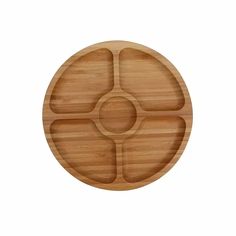 a wooden plate with four sections on it