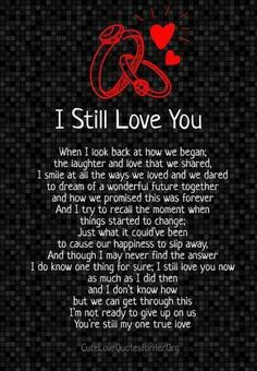 the poem i still love you written in red on black background with an image of two hearts