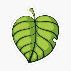 a green leaf shaped sticker on a white background with the shape of a heart